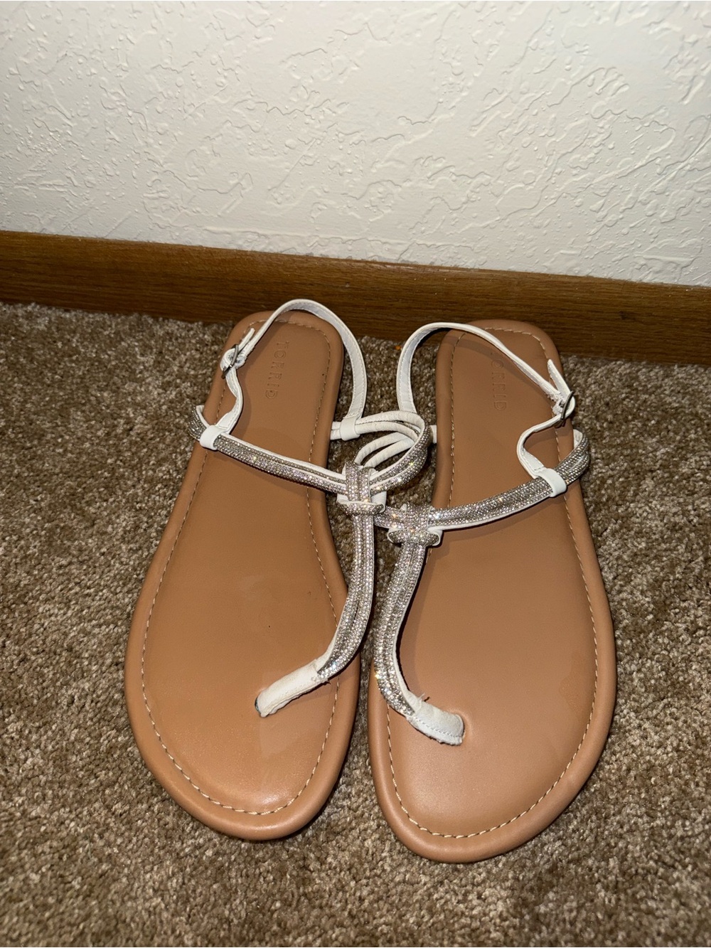 torrid White and Silver Glitter T-Strap Sandals
